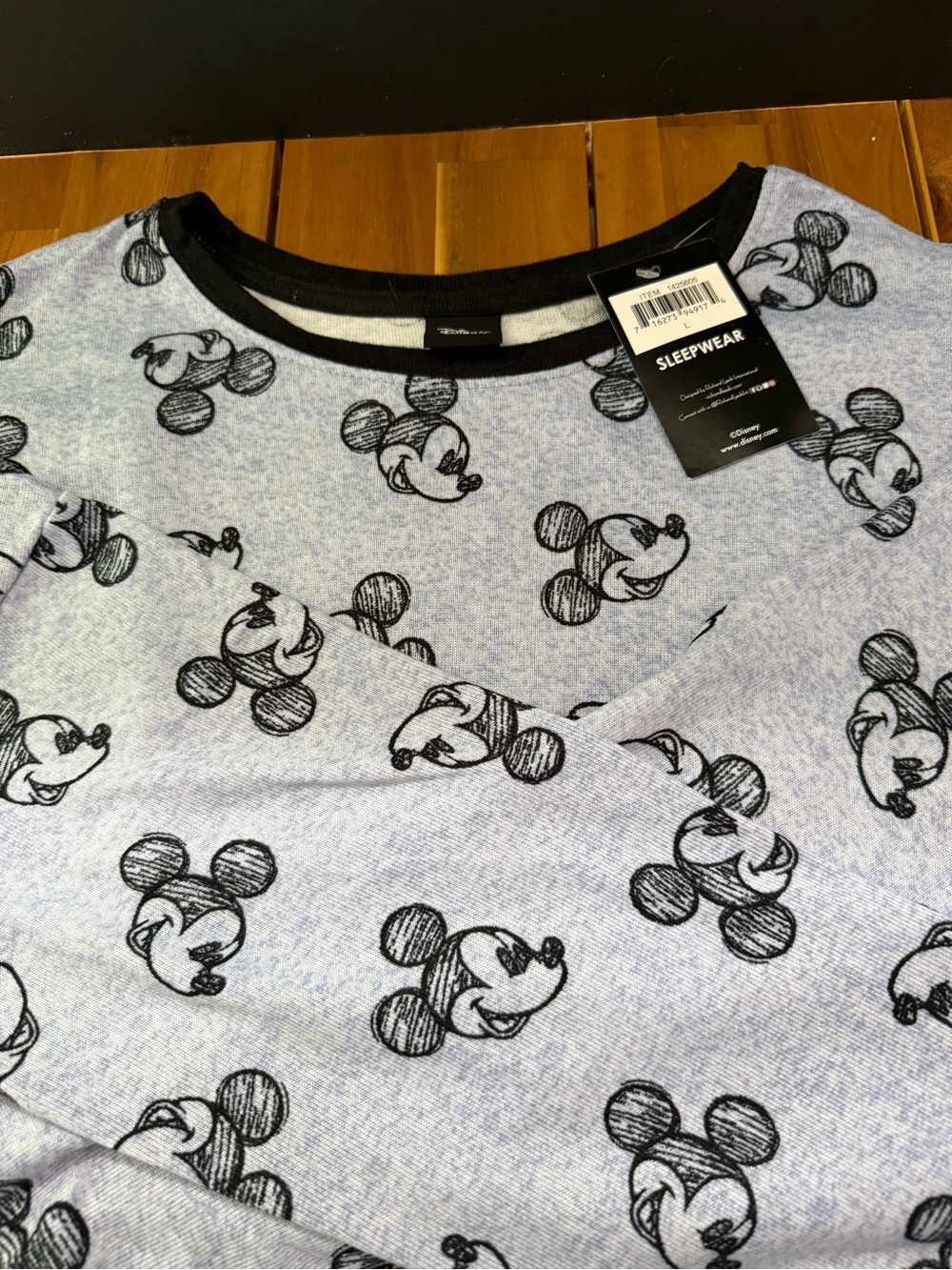 Disney Women’s Light Blue Mickey Mouse Sleepwear Top with Black Trim - Picture 2 of 3